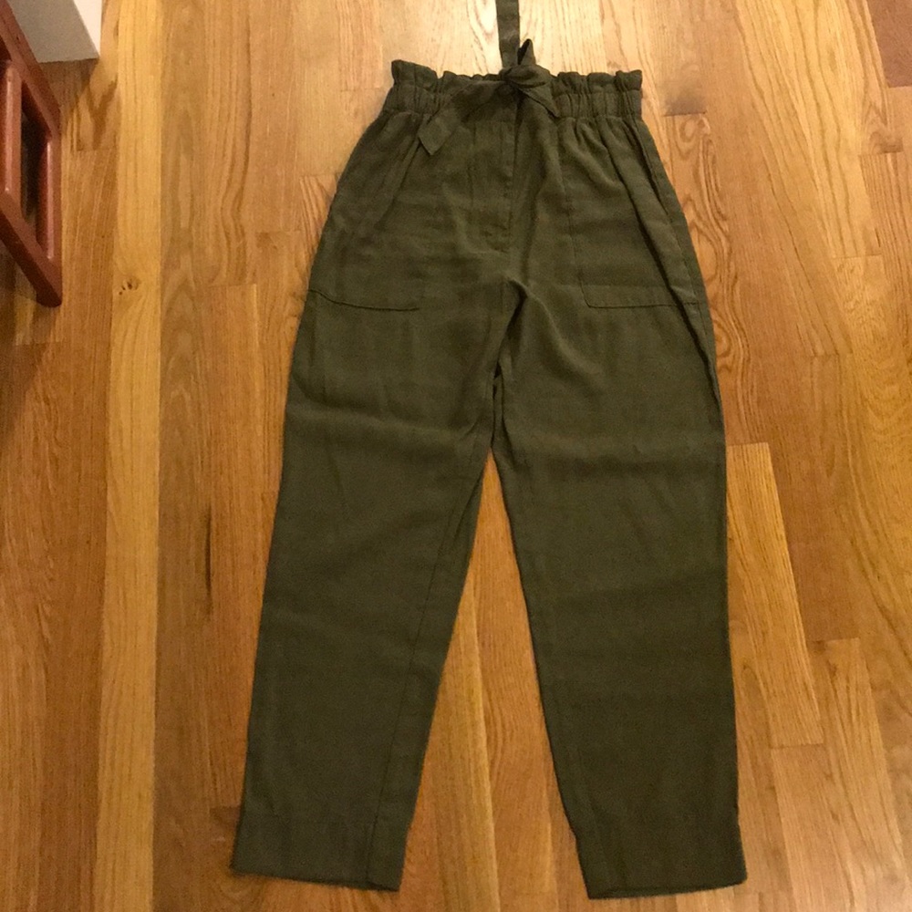 High waist army green cropped pants